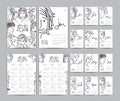 Calendar 2024 template set and Calendar 2025-2026 year, Desk calendar 2024 design, Planner, Lettering, hand drawn cartoon hipster