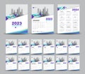 Calendar 2023 template set and 2024 year minimal background, wall calendar 2023, Desk calendar 2023 set, cover design, Set of 12