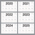 Simple calendar Template for 2020, 2021, 2022, 2023, 2024, 2025 years