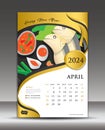 Calendar 2024 template thai food concept vector, April template, Desk Calendar 2024 vector design, Wall calendar 2024 year,