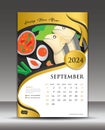 Calendar 2024 template thai food concept vector, August template, Desk Calendar 2024 vector design, Wall calendar 2024 year,