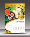 Calendar 2024 template thai food concept vector, October template, Desk Calendar 2024 vector design, Wall calendar 2024 year,