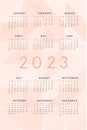 2023 calendar template with translucent peach pink triangles. Trende calendar Royalty Free Stock Photo