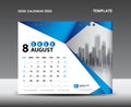 Calendar 2023 template vector- August 2023 year, Desk calendar 2023 design, Week starts Sunday, Planner, Stationery design, flyer