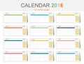 Calendar 2016 template (vector eps10) Royalty Free Stock Photo