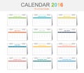 Calendar 2016 template (vector eps10) size 10x6 inch scale Royalty Free Stock Photo