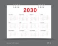 Calendar 2030 template vector, Set of 12 calendar in 2030, wall calendar 2030 year, business template, print media, advertisement