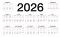 Calendar 2026 template vector. Set of 12 Months calendar 2026 year for Desk calendar 2026 design, wall calendar 2026 template