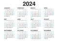 Calendar 2024 template vector, simple minimal design, Planner 2024 year, Wall calendar 2024 year