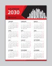 Calendar 2030 template, Wall Calendar 2030 year, Desk Calendar 2030 Design, Week Start On Monday, Poster, Planner, Stationery Royalty Free Stock Photo