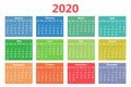 Calendar 2020 template. Week starts on Sunday. Simple style