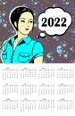 Calendar 2022 year in English with beauty South Asian female 20s with black short haircut. The girl's head is turned to Royalty Free Stock Photo