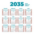 2035 Calendar template with weeks start on Sunday Royalty Free Stock Photo