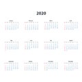 Calendar 2020 template on white background.