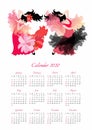 Calendar template for 2020 year with two beautiful girls dancing flamenco.  Week starts on sunday Royalty Free Stock Photo