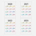 Calendar 2020, 2021,2022 and 2023 Calendar template.Yearly calendar vector design stationery template.Calendar design background.