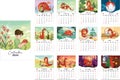 calendar 2024 templates collection dragon cartoon characters