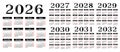 Calendar templates for a year 2026 - 2032. Royalty Free Stock Photo