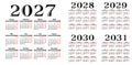 Calendar templates for a year 2027 - 2031. Royalty Free Stock Photo
