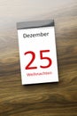 a calendar the 25th of December Christmas text in german language