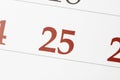 Calendar with 25th December