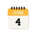 Calendar 4th of June flat icon on white background