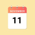Daily calendar 11th of November month on white paper note