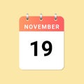 Daily calendar 19th of November month on white paper note