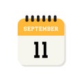 Calendar 11th of September flat icon on white background
