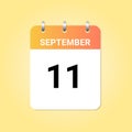 Daily calendar 11th of September month on white paper note