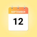 Daily calendar 12th of September month on white paper note