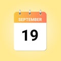 Daily calendar 19th of September month on white paper note