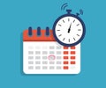 Calendar with time clock icon. Clock time calendar. Date of schedule. Deadline and meeting concept. Time countdown. Reminder of Royalty Free Stock Photo