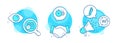 Calendar time, Signature and Cogwheel timer icons set. 360 degree sign. Clock, Written pen, Engineering tool. Vector
