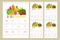 Calendar 2020 to 2023. Cute Tropical Fruits Calendar Vector Set