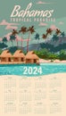 Calendar 2024 Travel wall poster Bahamas vintage