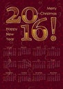 2016 calendar typography inscription in gold color. A3 format Royalty Free Stock Photo