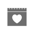 Calendar, valentines day grey icon. Isolated on white background