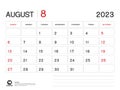 Calendar 2023 Vector- August 2023 year planner template, Desk Calendar 2023 Design, Week Start On Sunday, Planner, Stationery,