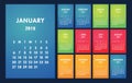 Calendar 2019 vector basic grid. Simple design template Royalty Free Stock Photo