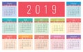 Calendar 2019 vector basic grid. Simple design template Royalty Free Stock Photo