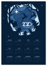 Calendar 2020 vector basic grid. Winter paper cut craft design. Vector illustration Royalty Free Stock Photo