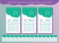 Calendar 2019. Vector English calender. January, February, March