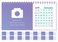 Calendar 2019. Vector English calender. January, February, March