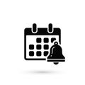 Calendar Vector icon with bell signal reminder. Flat style isolated symbol