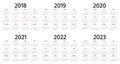 2018, 2019, 2020 Calendar. Vector illustration. Template year pl