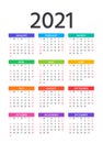 2021 Calendar. Vector illustration. Template year planner