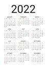 2022 Calendar. Vector illustration. Wall calender with 12 month