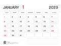 Calendar 2023 Vector-January 2023 year planner template, Desk Calendar 2023 Design, Week Start On Sunday, Planner, Stationery,