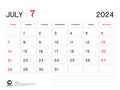 Calendar 2024 Vector- July 2024 year planner template, Desk Calendar 2024 Design, Week Start On Sunday, Planner, Stationery,